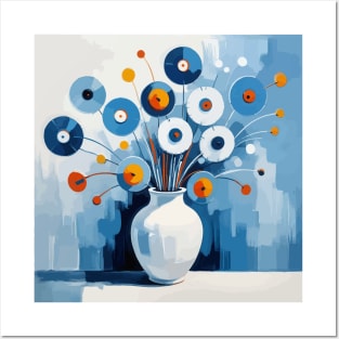 Blue and White Flowers in a White Vase Posters and Art